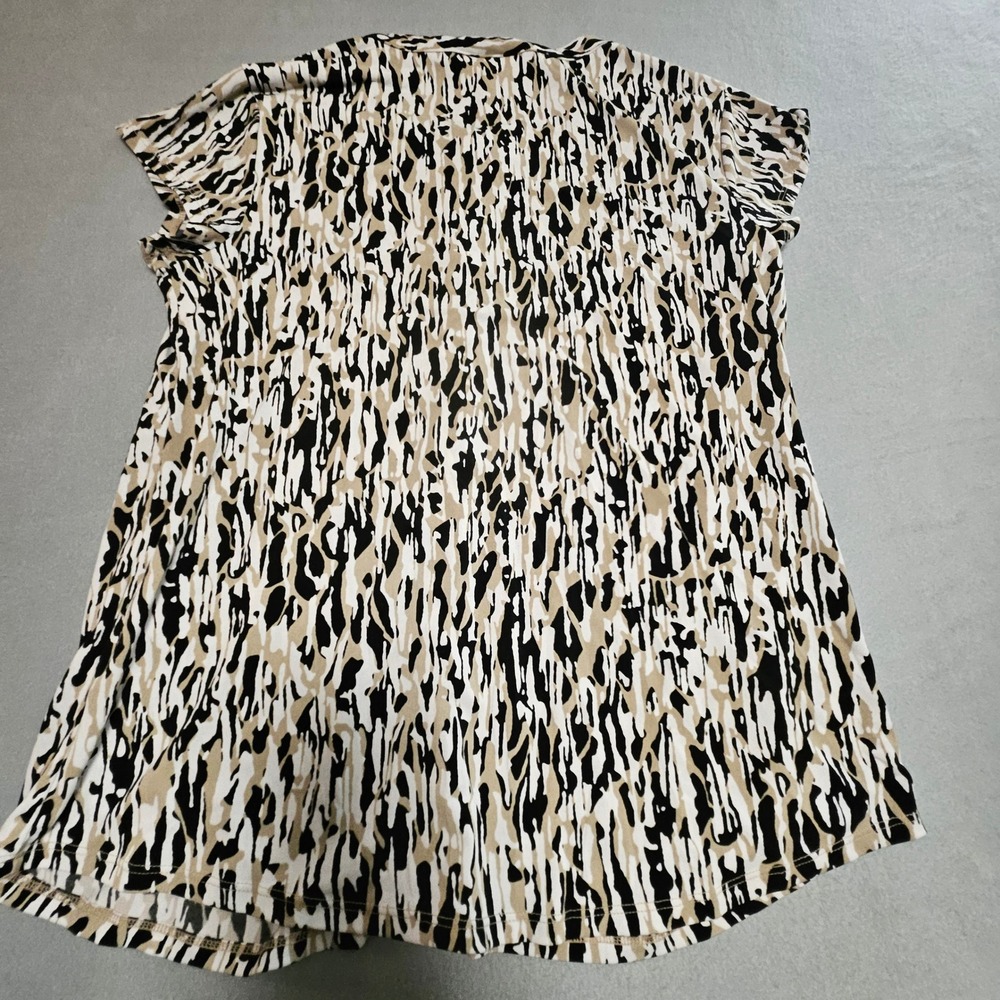 Dana Buchman Womens Med Tan Black White Abstract Animal Print Short‎ Sleeve Top